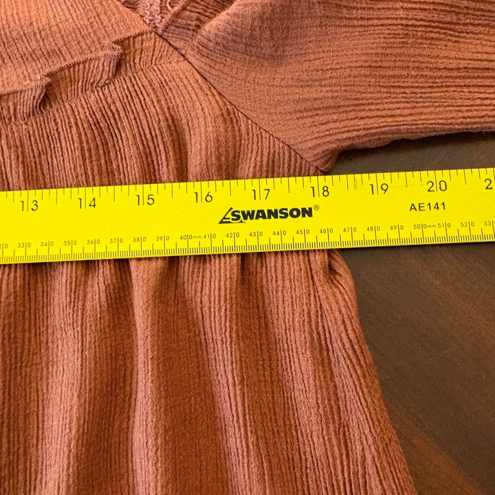 Moon River Dress Smocked Babydoll Ruffle Boho Cottagecore Rust Brown Medium - Picture 13 of 15